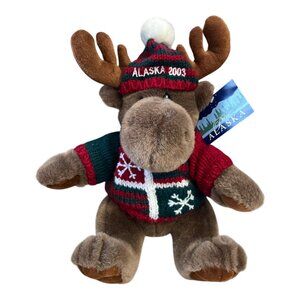 Alaska Moose Plush Stuffed Animal 2003 Shops on Board Holiday Sweater 18” NWT